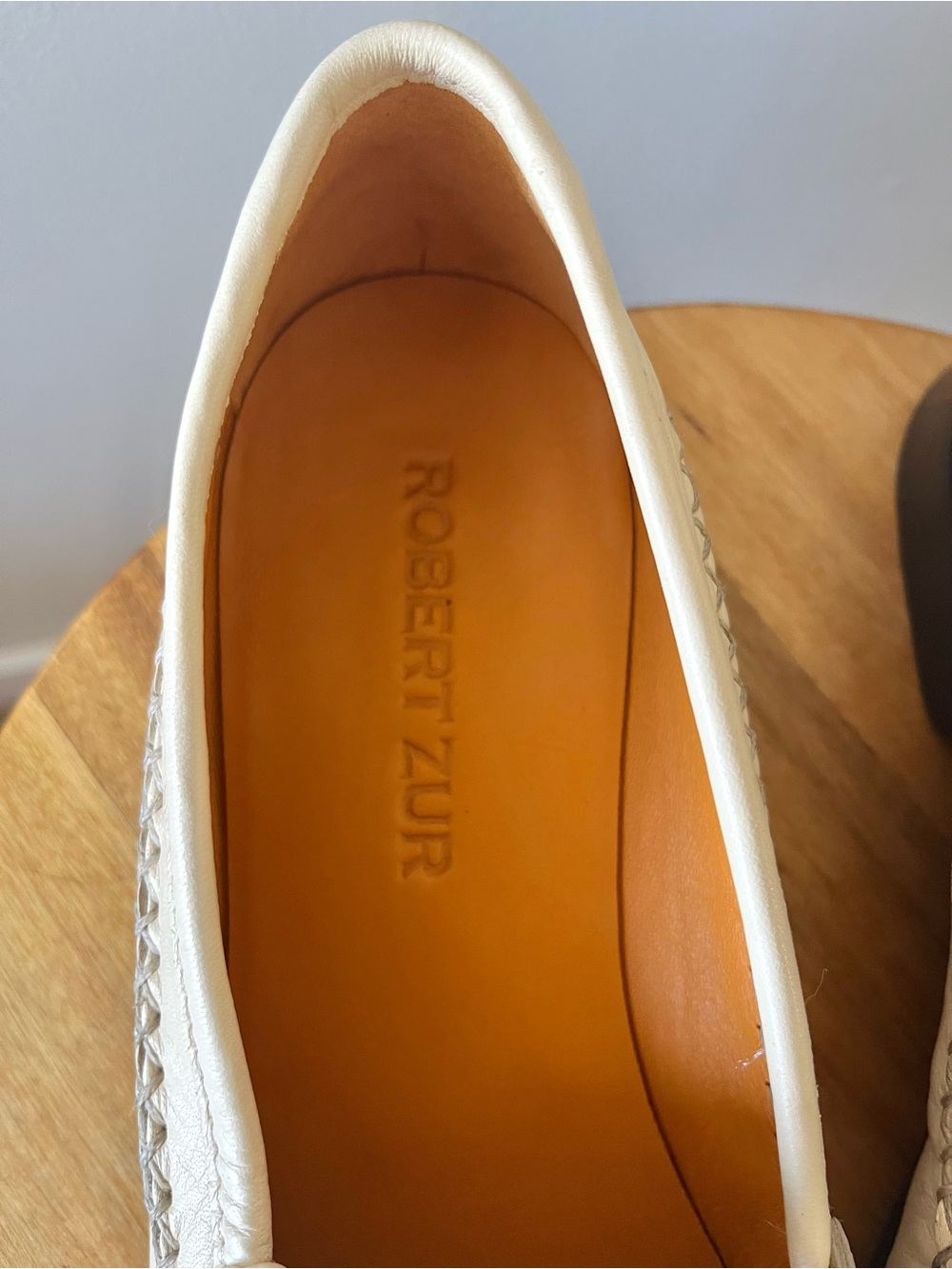 ROBERT ZUR Men's Cream Woven Leather Penny Loafers Size 10M -Quiet Luxury - Picture 3 of 11
